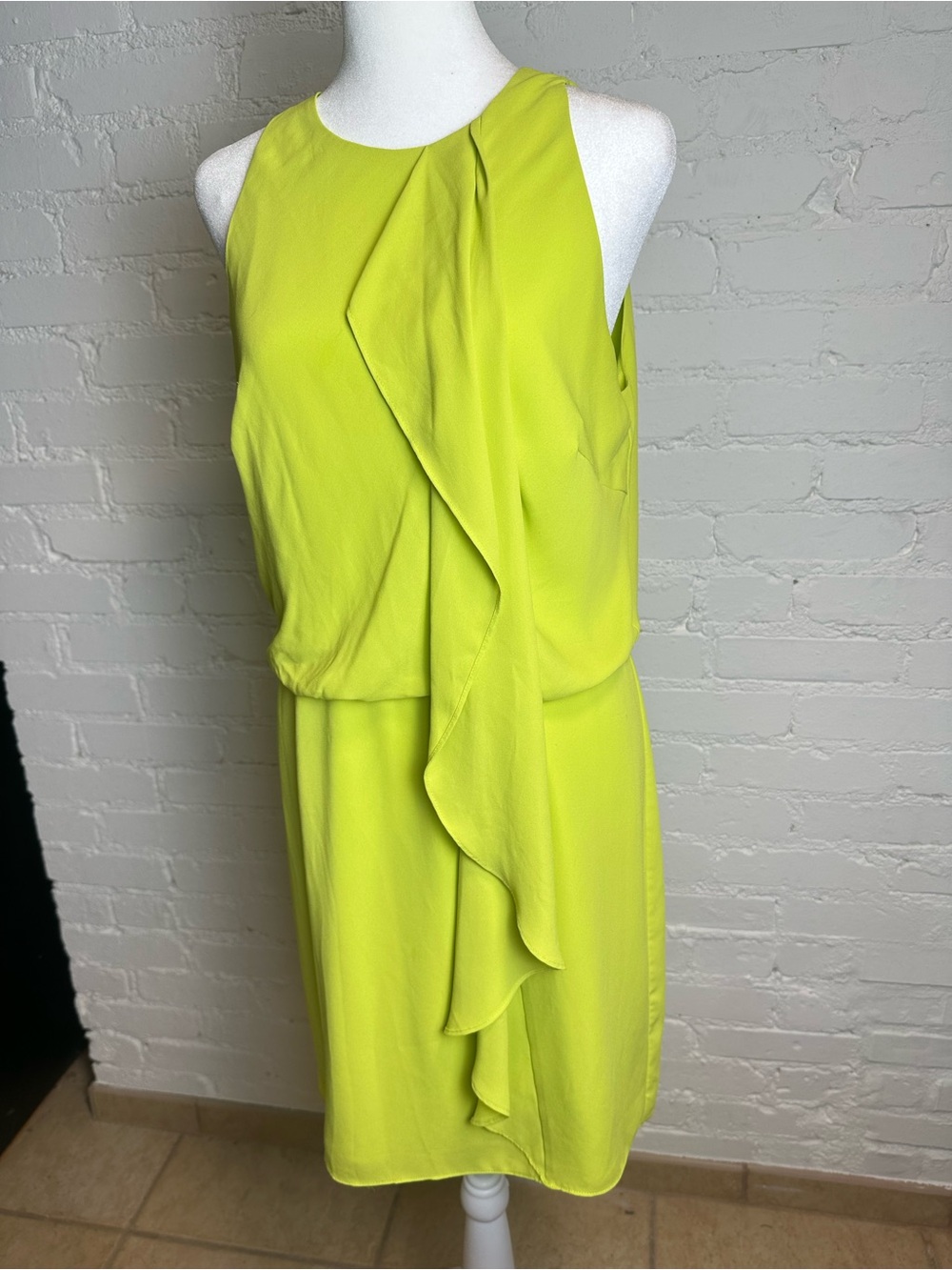 Halston Heritage Neon Lime Sleeveless Ruffle Mini Dress 12
